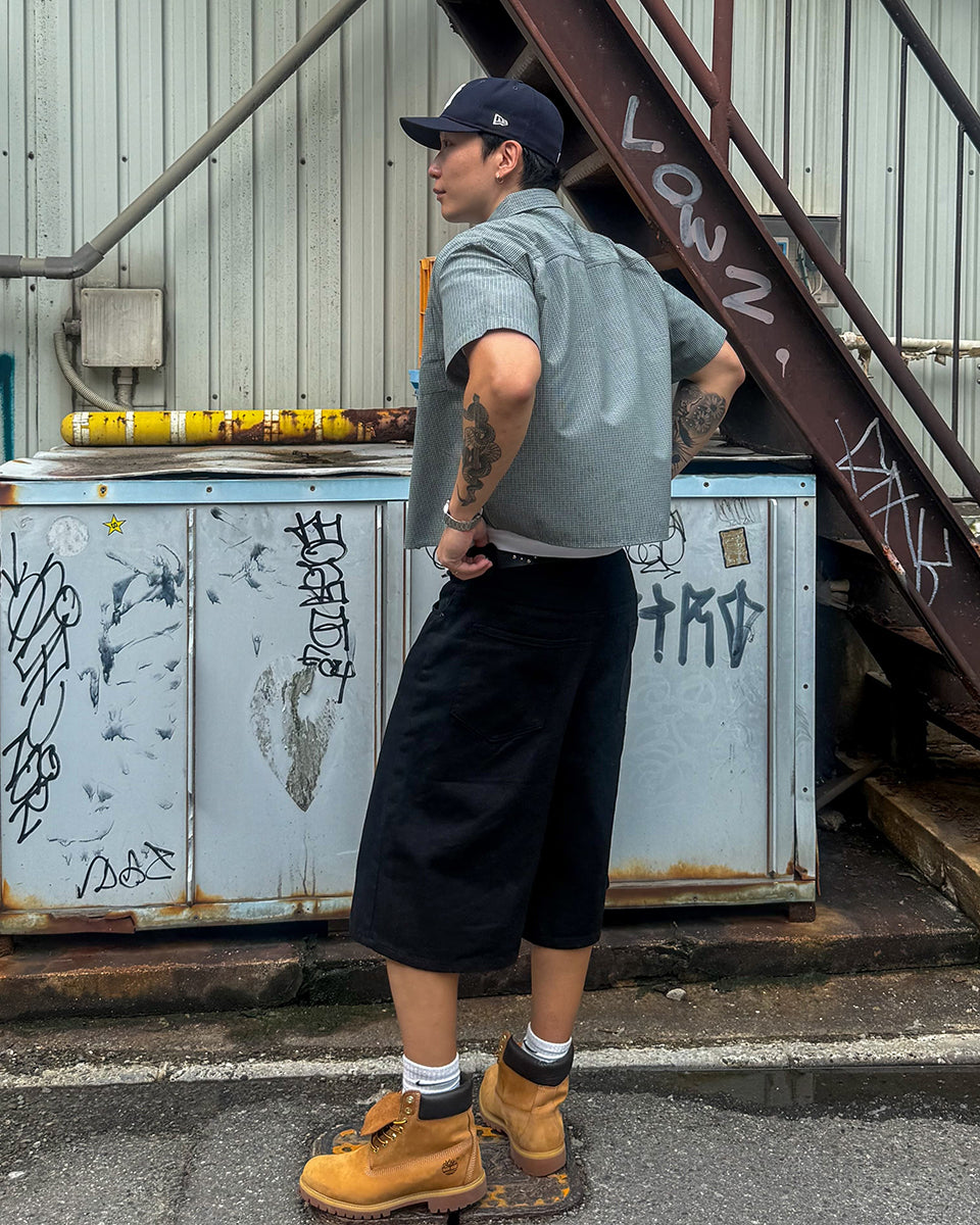 Linen Cropped Natural Check Shirt