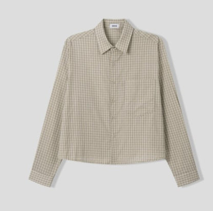 Linen Cropped Natural Check Shirt (2c)