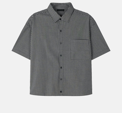 casual cropped check half shirt (4c)