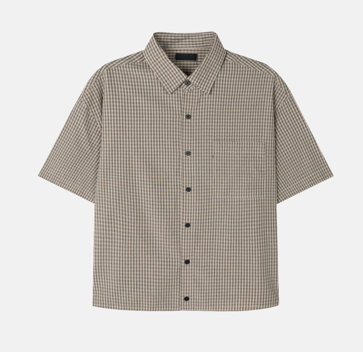 casual cropped check half shirt (4c)