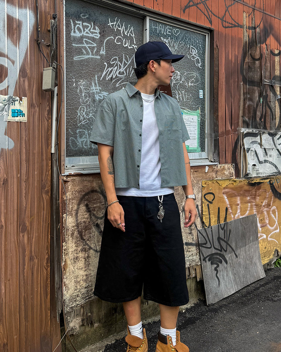 Linen Cropped Natural Check Shirt