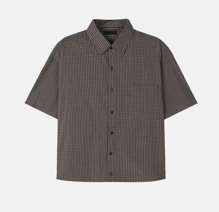 casual cropped check half shirt (4c)