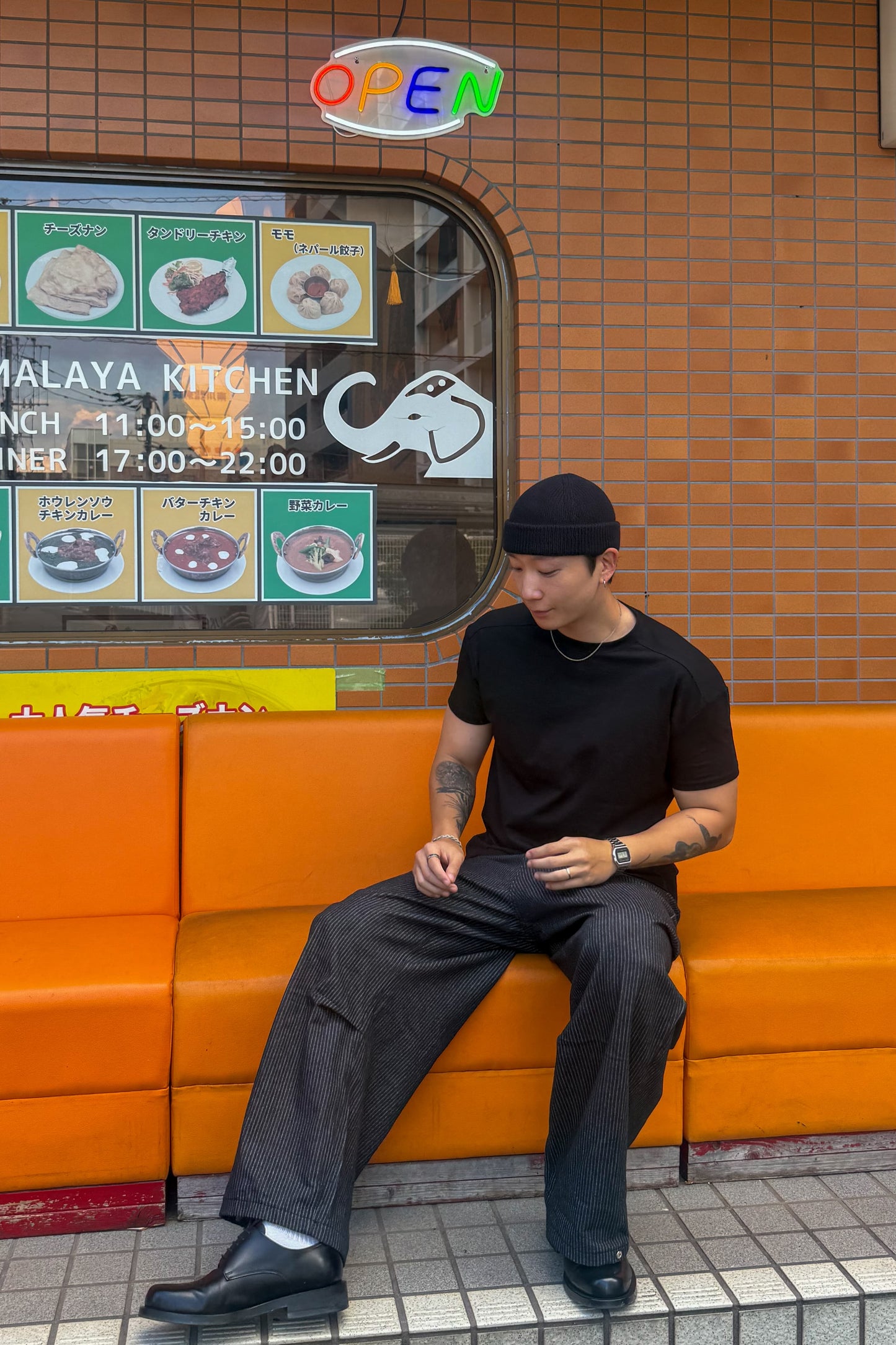 韓国ファッションメンズ　メンズファッション　ストリート系　ワイドデニムパンツ　バギージンズ　ワイドパンツ　バギーパンツ ストライプパンツ